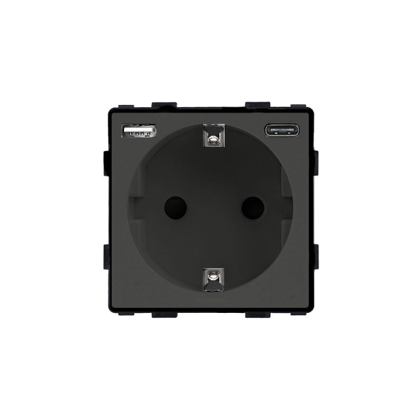 ELEMENT Schuko контакт с USB A+C, 16A, черен
