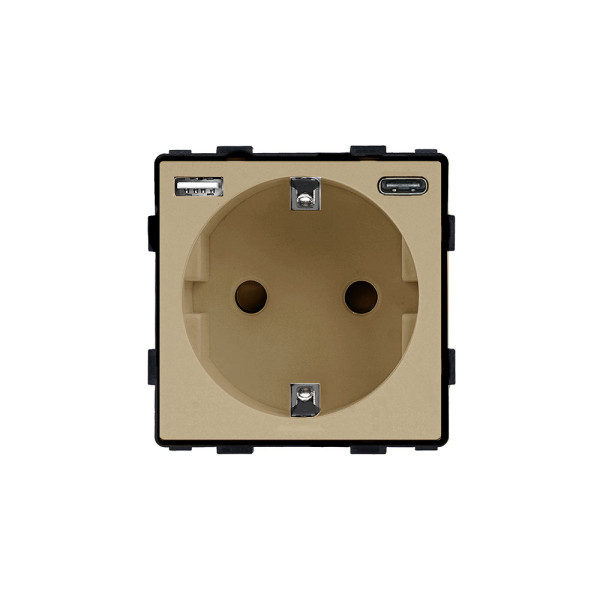 ELEMENT Schuko контакт с USB A+C, 16A, златист
