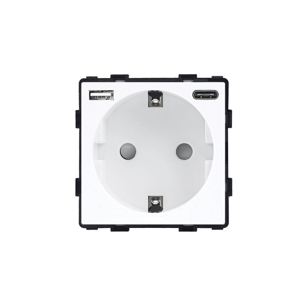 ELEMENT Schuko контакт с USB A+C, 16A, бял