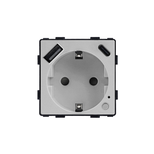 ELEMENT Zigbee Schuko контакт 16A, с мониторинг на консумацията, с USB A+C, сив