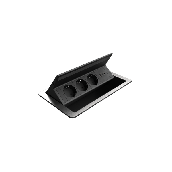 FLIP UP PUSH 3хК-Т ШУКО+1хUSB A/C 20W,ЧЕРЕН/ИНОКС