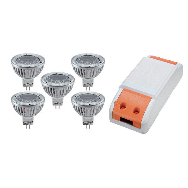 КОМПЛЕКТ LED ДРАЙВЕР 18W+ 5X LED1 3W 2700K MR16